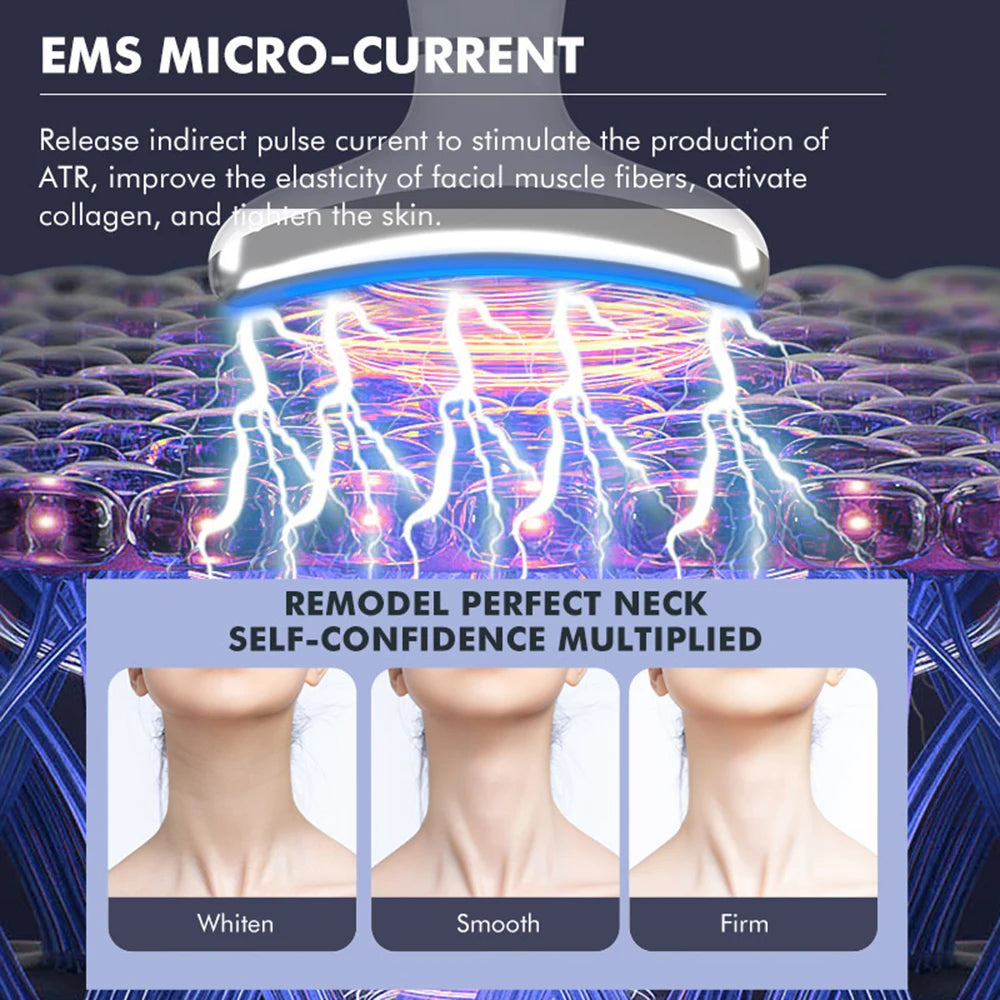 Neck Face Lifting Massager anti Wrinkle Double Chin Remover 4 LED Therapy EMS Skin Tighten Ice Hot Compress Neck Beauty Device