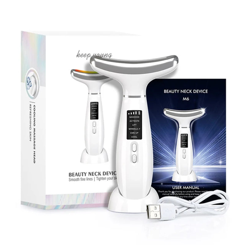 Neck Face Lifting Massager anti Wrinkle Double Chin Remover 4 LED Therapy EMS Skin Tighten Ice Hot Compress Neck Beauty Device