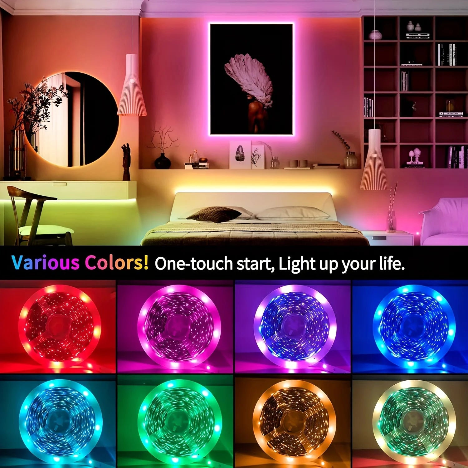 100FT LED Strip Lights for Bedroom,Usb Color Changing LED Light Strips with 44-Key Remote Control,Light Strips for Home Decor