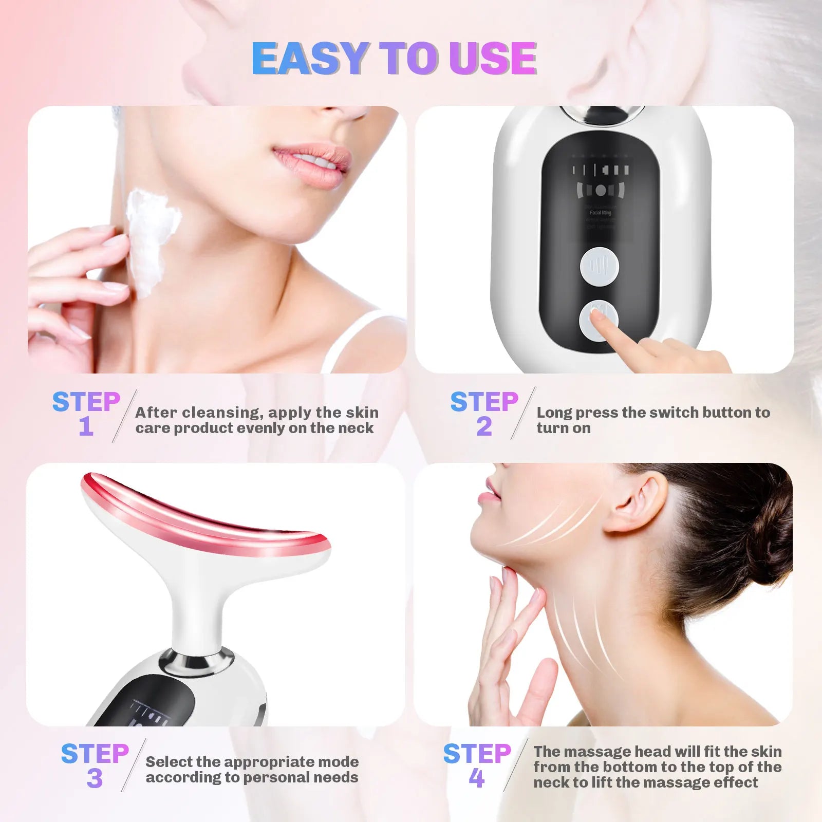 Colour Light Beauty Neck Instrument Red and Blue Light Lifting and Firming Facial Beauty Instrument Face Massager